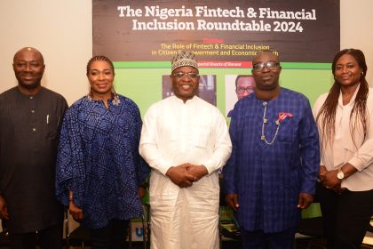 Agada Apochi, Adekunbi Ademiluyi, Dr. Umaru Kwairanga, Prince Cookey and Joy Utubor at the Fintech Roundtable