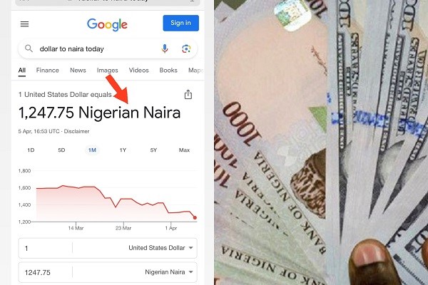 Google's Naira to Dollar pairing