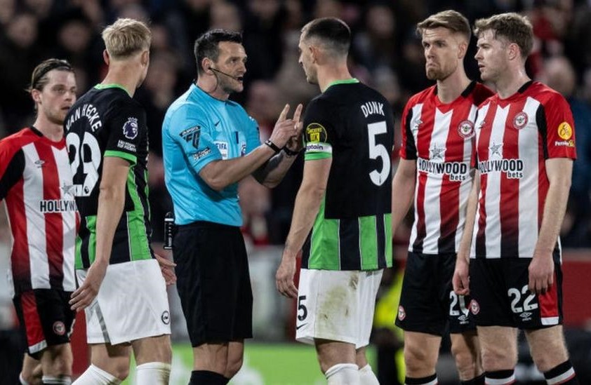 Referee Andy Madley declined to give a penalty to Brighton