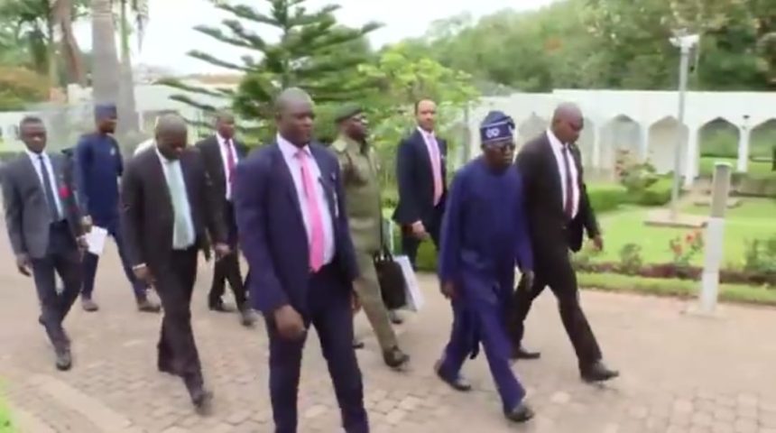 President Tinubu strolling to office after returning from oversea trip