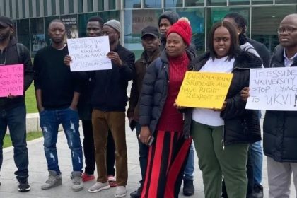 Teesside University Nigerian students protested on campus on Tuesday morning