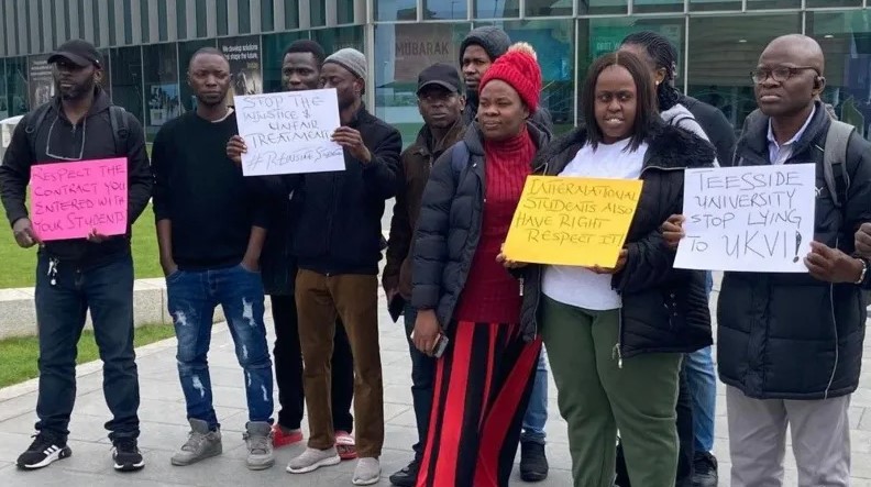 Teesside University Nigerian students protested on campus on Tuesday morning