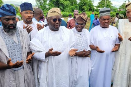 Adebayo Adelabu with friends at Eid praying ground