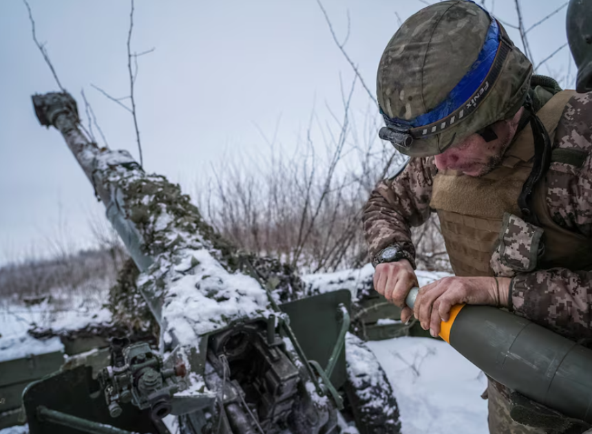 Ukrainian servicemen of 2 battalion 92nd brigade prepare to fire a 120-mm towed artillery pieces-mortar