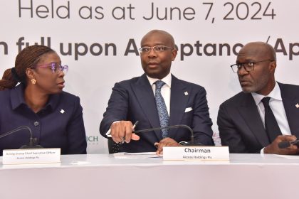 Roosevelt Ogbonna, Aigboje Aig-Imoukhuede and Bolaji Agbede at the signing ceremony