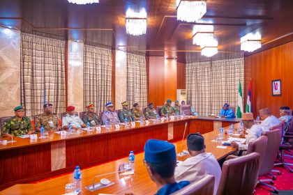 Tinubu at a meeting with ECOWAS Chiefs of Defence Staff