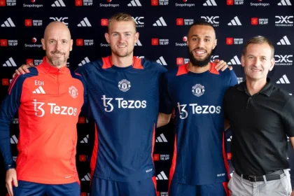 Matthjis de Ligt (second left) and Noussair Mazraoui (second right) played under Erik ten Hag at Ajax