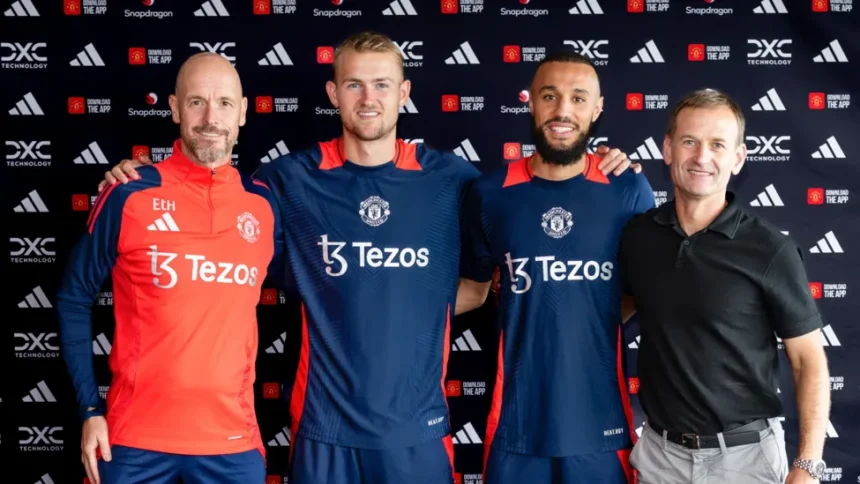 Matthjis de Ligt (second left) and Noussair Mazraoui (second right) played under Erik ten Hag at Ajax