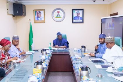 Wale Edun, Atiku Bagudu and other members of the technical subcommittee on the implementation of directive on crude oil sale to local refineries in naira