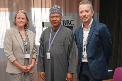 L-R: Fiona Crack, Controller, BBC World Service Languages; Mohammed Idris, Minister of Information and National Orientation, Federal Republic of Nigeria, and Jonathan Munro, Deputy CEO of BBC News and Director of the BBC World