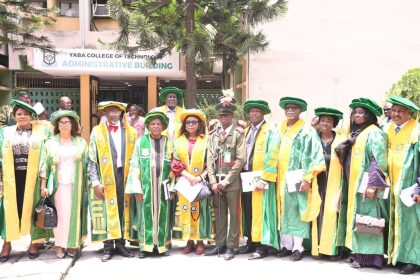 A cross view of dignitaries at the 2023/24 academic session Matriculation Ceremony of Yaba College of Technology with the college Chairman, Governing Council, Prof. 'Funsho Isolaowa Afolabi