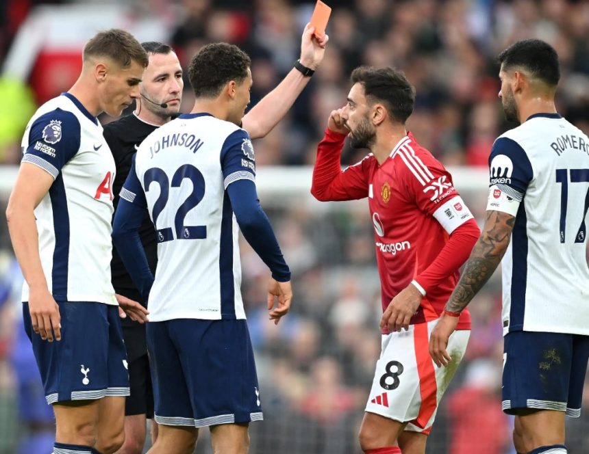 Fernandes sent off as Spurs beat Man Utd