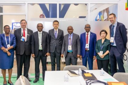 Ekperikpe Ekpo (4th from right), CFO NNPC Ltd, Umar Ajiya (3rd form right) and EVP Gas, Power & New Energy, Olalekan Ogunleye (3rd from left), with investors on the sidelines of the ongoing 2024 Gas Technology Conference & Exhibition (Gastech) in Houston, United States