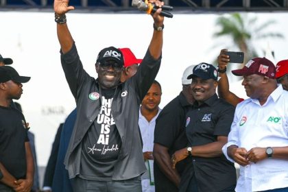 Obaseki speaking at PDP campaign rally in Opujie Primary School, Uromi