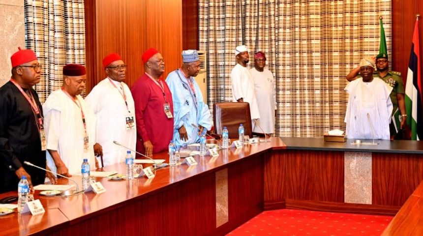 President Bola Tinubuu with members of forum of former presiding officers of-NASS