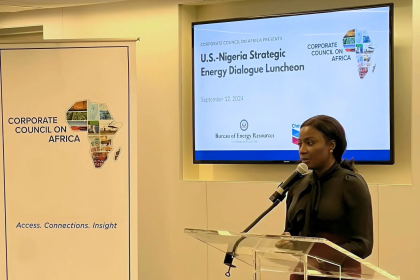 Olu Verheijen speaks at the inaugural US-Nigeria Strategic Energy Dialogue, hosted by the U.S. State Department in Washington, DC. On Tuesday.