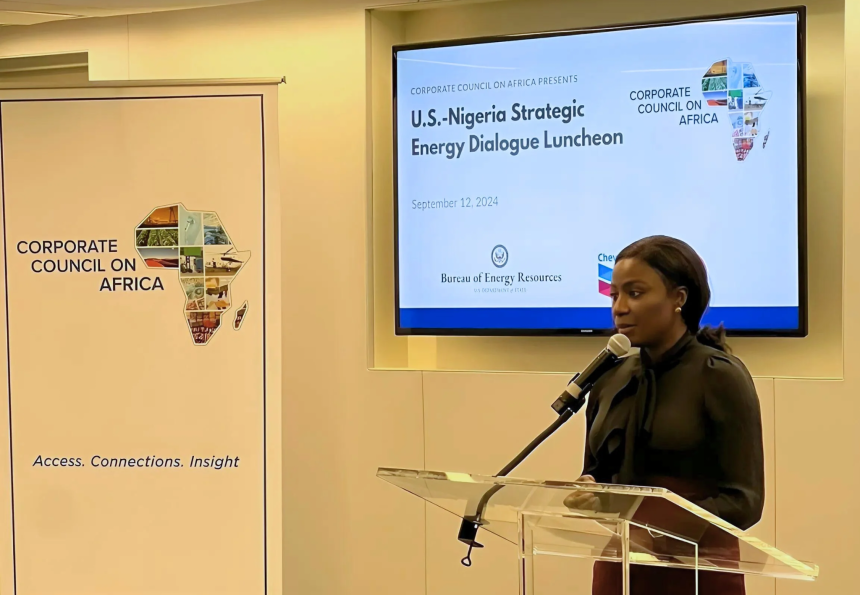 Olu Verheijen speaks at the inaugural US-Nigeria Strategic Energy Dialogue, hosted by the U.S. State Department in Washington, DC. On Tuesday.