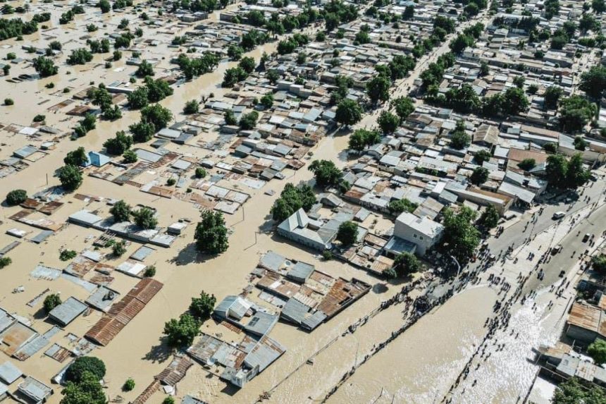 An aerial view of some areas affected by the flood in Maiduguri