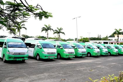 Some of the CNG-powered buses