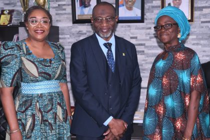 The Zonal Director, South West Zone, NTDA, Alice Akinsola, Rector, Yaba College of Technology, Dr. Engr. Ibraheem Abdul and an alumnus of the college during a courtesy visit to the college on partnership