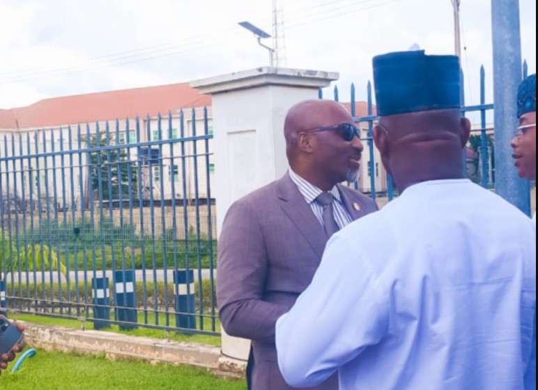 Yahaya Bello and Ahmed Ododo(backing camera) at the EFCC office