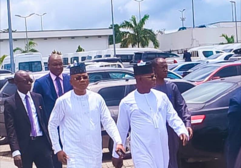 Yahaya Bello with Gov. Usman Ododo at the EFCC office