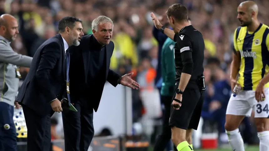 Jose Mourinho shown a red card by referee Clement Turpin