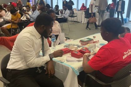 A volunteer from Access Bank donating blood at the Access Sickle Cell Awareness Initiative event