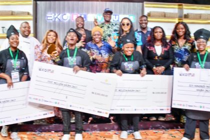 Ms. Abisola Olusanya (middle) with the Winners of the Eko Flavours Cooking competition