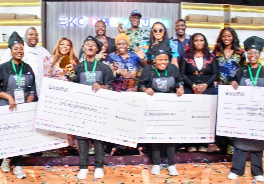 Ms. Abisola Olusanya (middle) with the Winners of the Eko Flavours Cooking competition