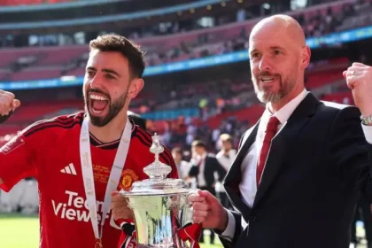 Bruno Fernandes with Eric Ten Hag