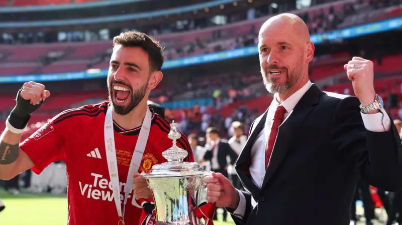 Bruno Fernandes with Eric Ten Hag