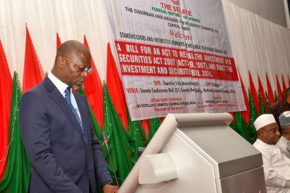 Emomotimi Agama, director-general of SEC, speaking at the public hearing on the investments and securities bill