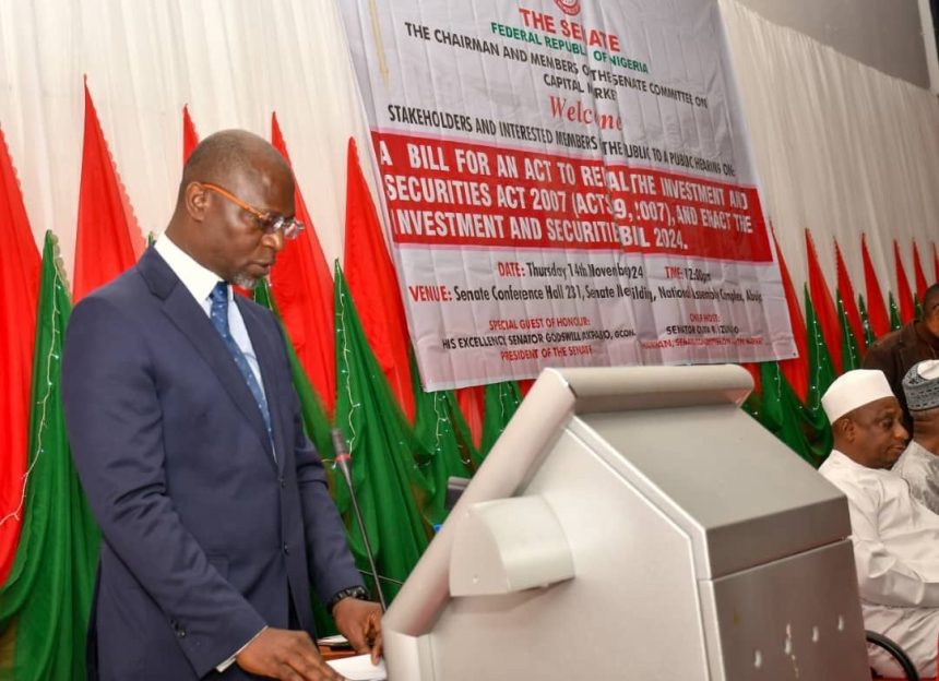 Emomotimi Agama, director-general of SEC, speaking at the public hearing on the investments and securities bill