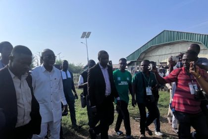 Lucky Aiyedatiwa walks to polling unit to cast his vote during Ondo guber