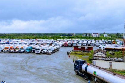 NNPC's trucks waiting to load at Dangote refinery